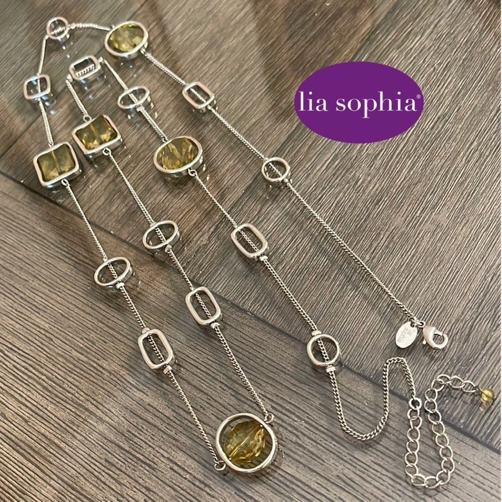 Vintage Lia Sophia “Midori” Silver-tone Station Necklace with Green Gems